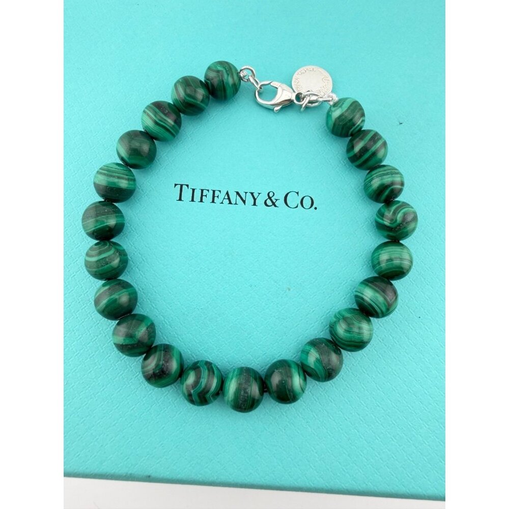 Tiffany & Co. Paloma Picasso Malachite Bead Bracelet 💚 8mm • Sterling Silver •